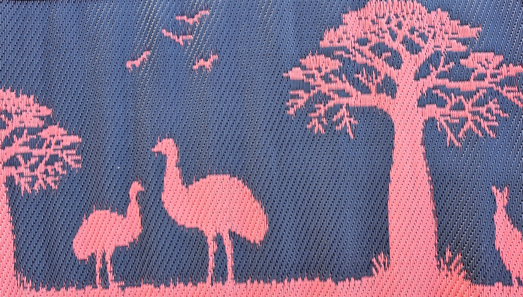 Aussie Emu reversible mat, navy and coral pink reverse side