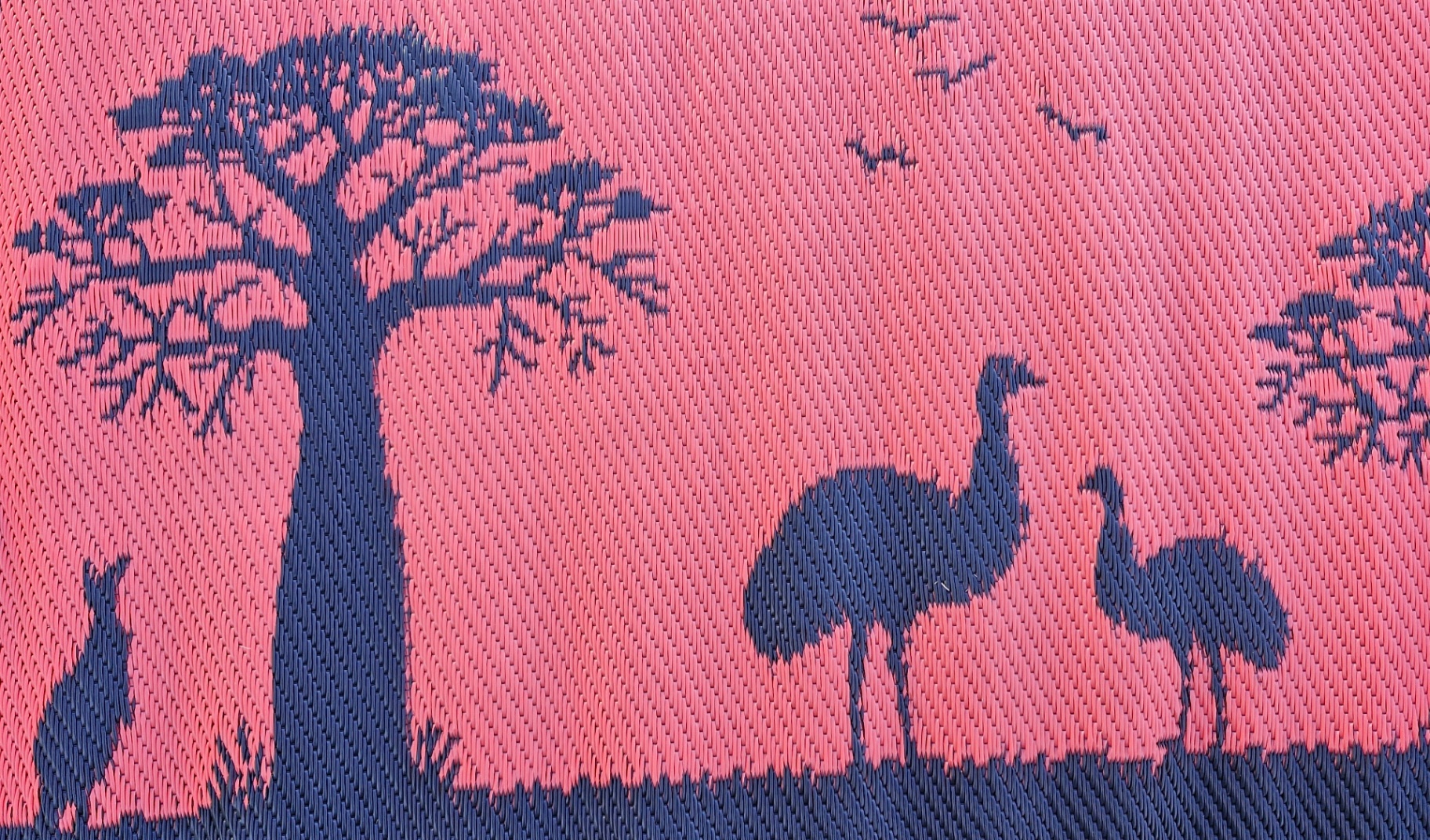 Aussie Emu reversible mat, coral pink and navy patterned side