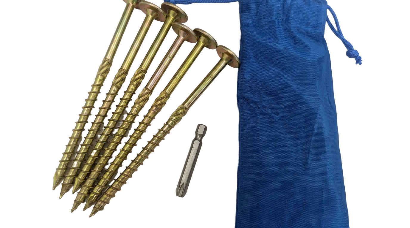 Mooving Mats screw-in ground anchor kit with metal spikes